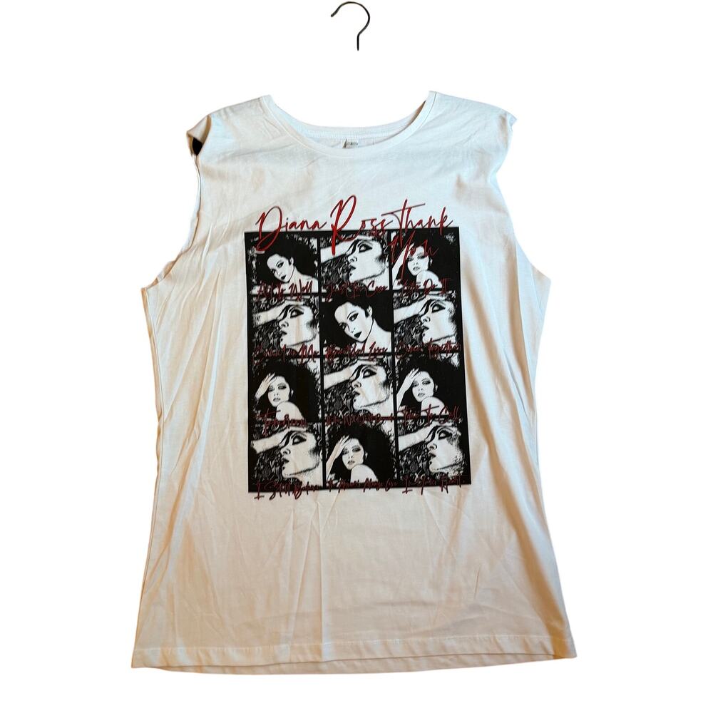 Diana Ross top tee shirt large cut off sleeves